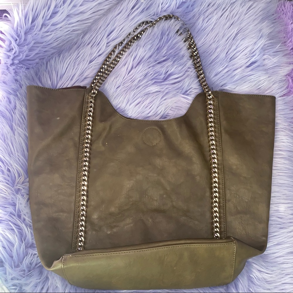 Olive Green Vegan Leather Tote Bag